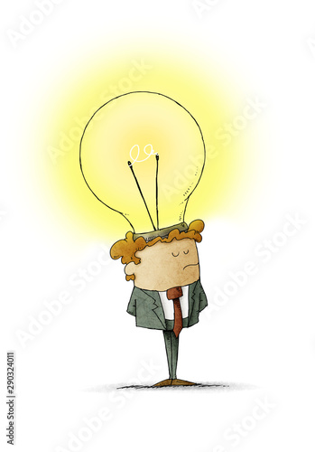 businessman has placed a light bulb as an idea in his head. isolated