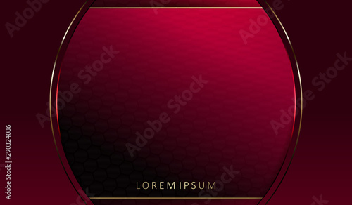 Abstract dark pink background with an oval frame with a gold border
