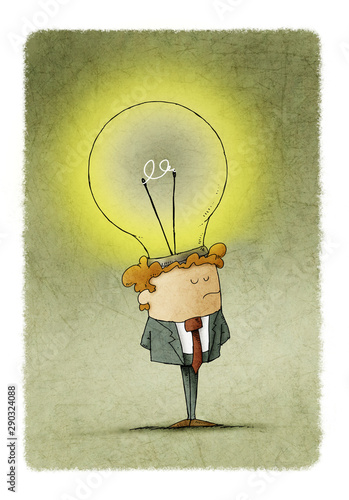 businessman has placed a light bulb as an idea in his head