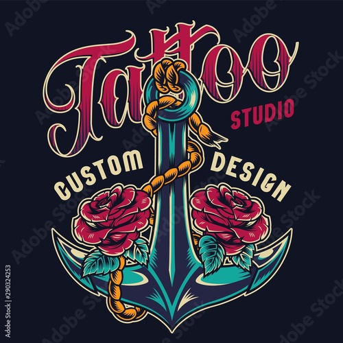 Vintage tattoo studio colorful label