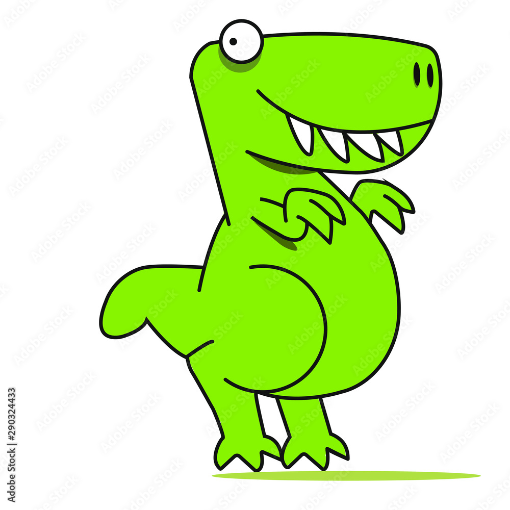 Fototapeta premium Drawing of a happy cartoon dragon, in profile, green and standing for any type of illustration or to illuminate