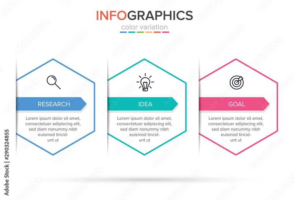 Concept of arrow business model with 3 successive steps. Three colorful rectangular elements. Timeline design for brochure, presentation. Infographic design layout. Concept of arrow business model with 3 successive steps. Three colorful rectangular elements. Timeline design for brochure, presentation. Infographic design layout.