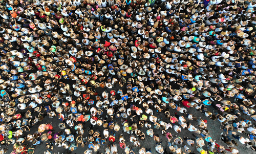 People crowd, aerial, top view