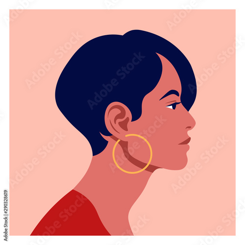 Latin American head in profile. Hispanic woman. Races and nationalities of the world. Vector flat illustration