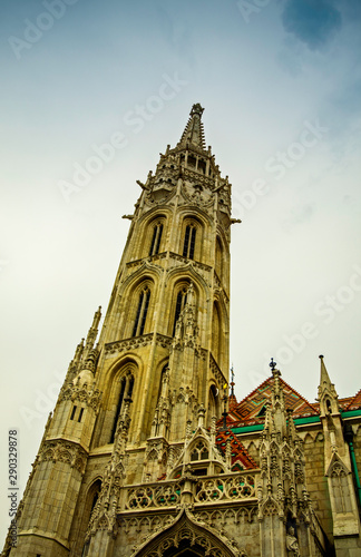 Fototapeta Naklejka Na Ścianę i Meble -  Matthias Church spire in the Fisherman's Bastion in Budapest
