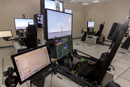 Slika na platnu Fighter aircraft simulator training room