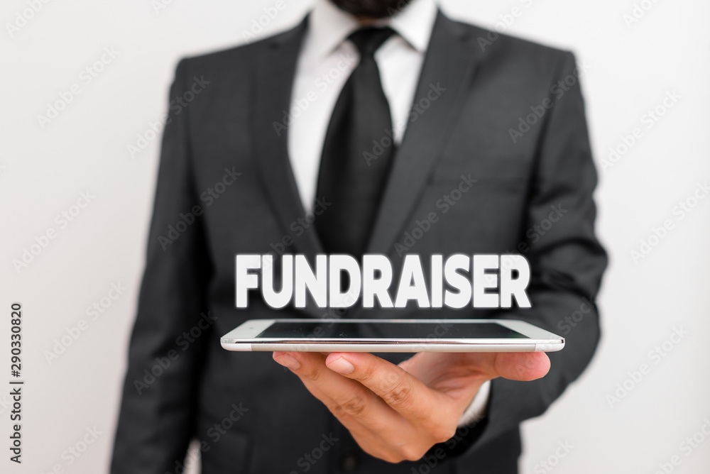 Writing note showing Fundraiser. Business concept for demonstrating whose job or task is seek financial support for charity