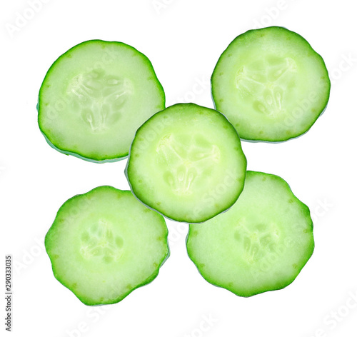 Slices of cucumber isolated on white background