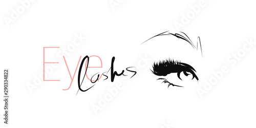 Woman's eye with long lashes. Hand drawn and calligraphic design elements on the theme of beauty and makeup. Vector