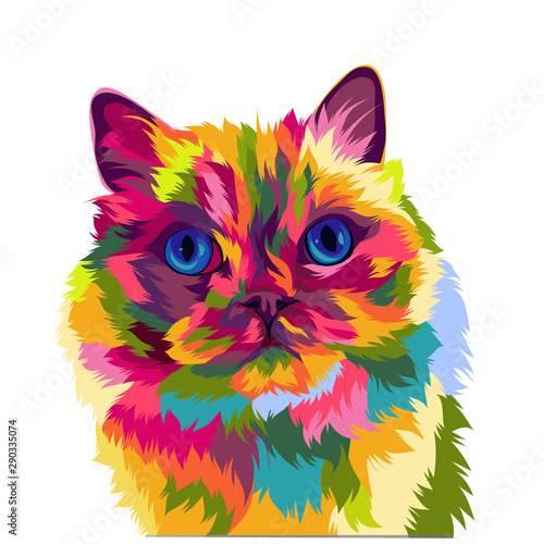 Cute and funny cat vector pop art full colours