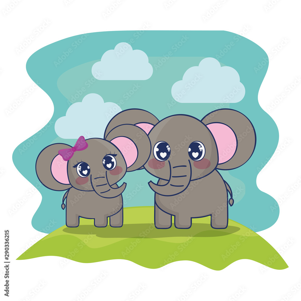 cute elephants couple characters vector illustration cute elephants couple characters vector illustration