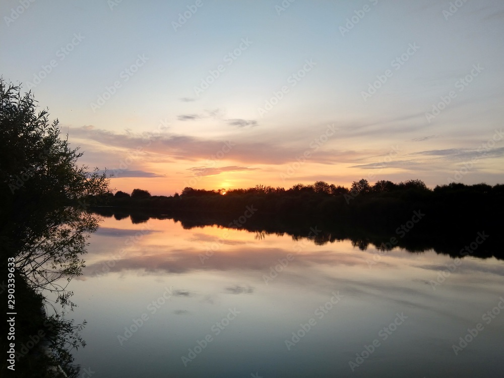 sunset river reflection