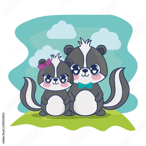 Fototapeta Naklejka Na Ścianę i Meble -  cute skunks couple characters vector illustration