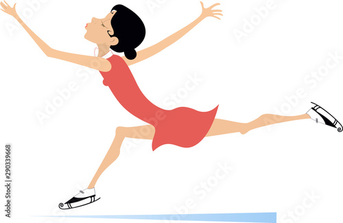 Young figure skater illustration. Young figure skater woman isolated on white