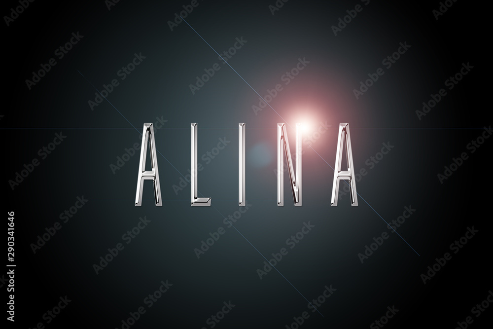 first name Alina in chrome on dark background with flashes  Stock-Illustration | Adobe Stock
