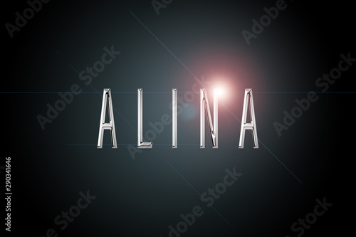 first name Alina in chrome on dark background with flashes photo