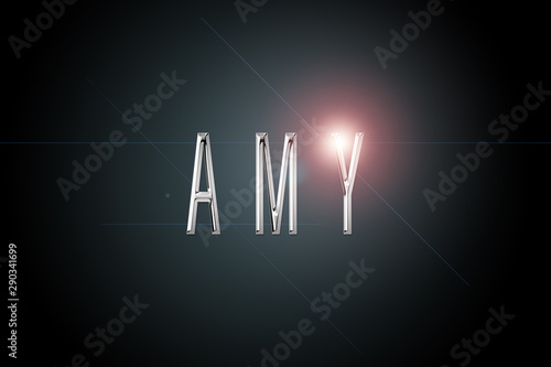 first name Amy in chrome on dark background with flashes photo