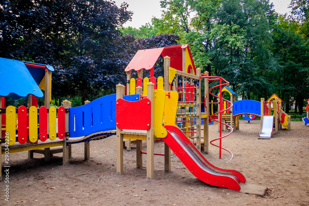 City playground. Children's entertainment. Slides and swings. City playground. Children's entertainment. Slides and swings.