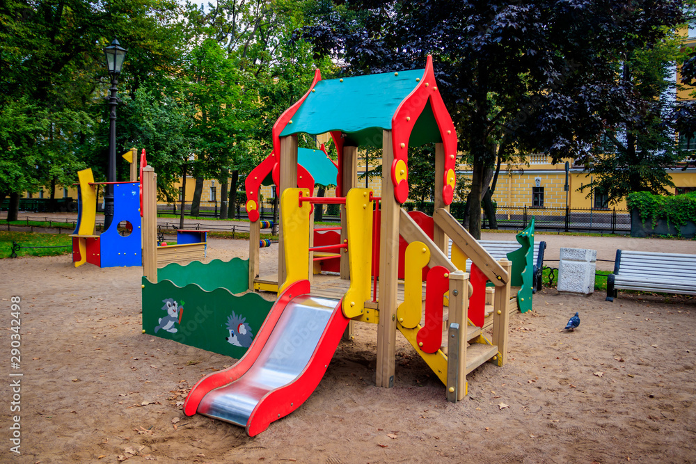 City playground. Children's entertainment. Slides and swings. City playground. Children's entertainment. Slides and swings.