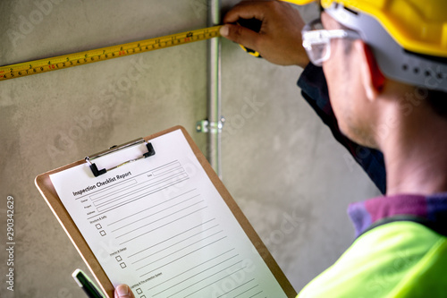 Картината върху платно Construction concept , Foreman officer inspector defect about engineer&architect