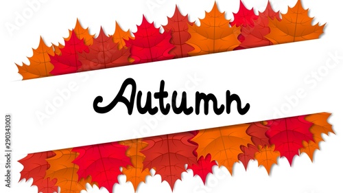 Autumn vector horizontal background with colorful orange maple leaves.