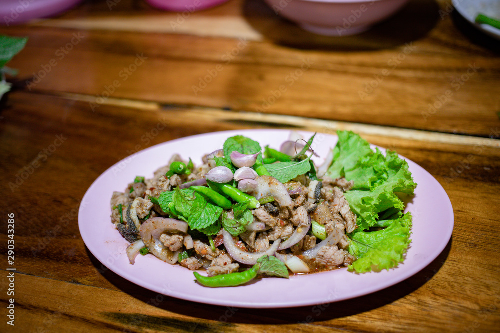 Spicy minced beef salad with fresh mint and chili Spicy minced beef salad with fresh mint and chili