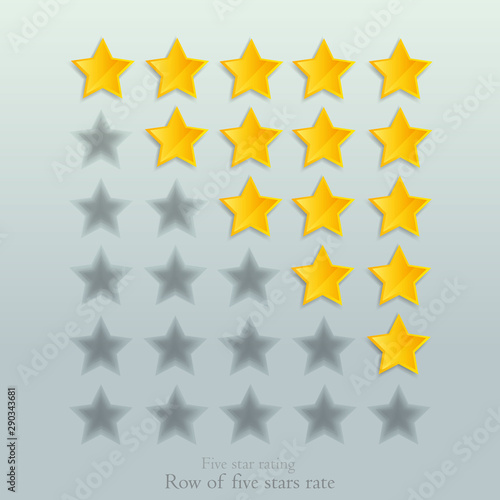 Five stars rate row collection, rank status elements, statistic review, rating chart.