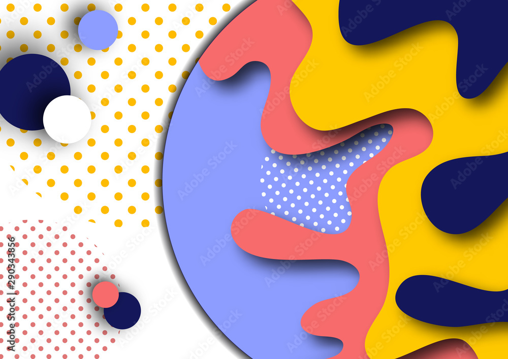 Fototapeta premium Abstract 3d background with paper cut shapes and dots circles. Design layout for business presentations, flyers, posters and invitations. Colorful art of carving.