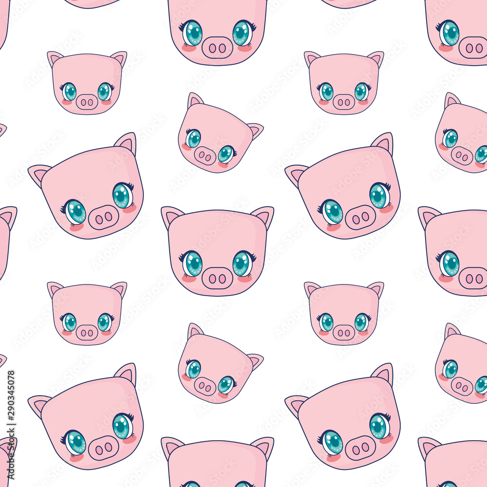 Obraz premium cute pig adorable characters pattern