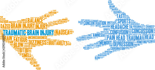 Traumatic Brain Injury Word Cloud on a white background. 