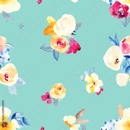 Fall Watercolor Flowers Background Pattern. Seamless Floral Background © Angie Makes
