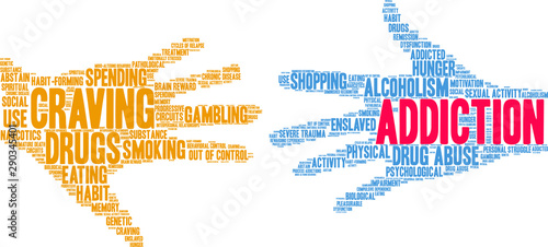 Addiction Word Cloud on a white background. 