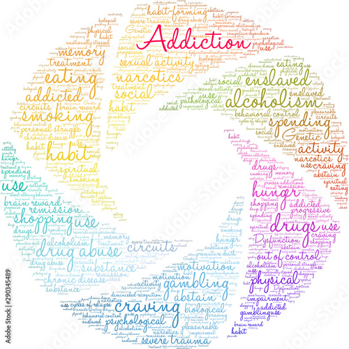 Addiction Word Cloud on a white background. 