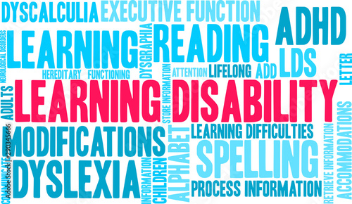 Learning Disability Word Cloud on a white background. 