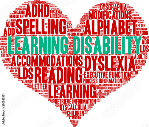 Learning Disability Word Cloud on a white background. 