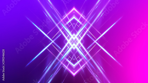 Ultraviolet abstract light. Diode tape, light line. Violet and pink gradient. Modern background, neon light. Empty stage, spotlights, neon. Abstract light.