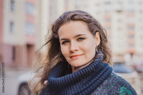 Wallpaper Mural Portrait stylish beautiful young woman in autumn fashion walking around the city, portrait on the street Torontodigital.ca