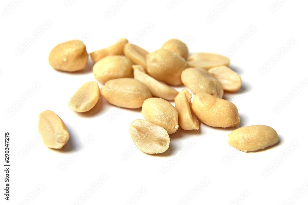 Peanuts isolated on white background. roasted peeled peanuts, salted snack Peanuts isolated on white background. roasted peeled peanuts, salted snack