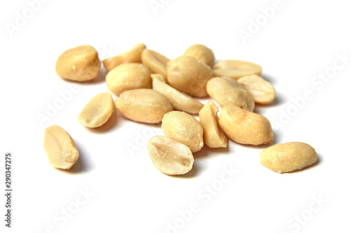 Peanuts isolated on white background. roasted  peeled peanuts, salted snack