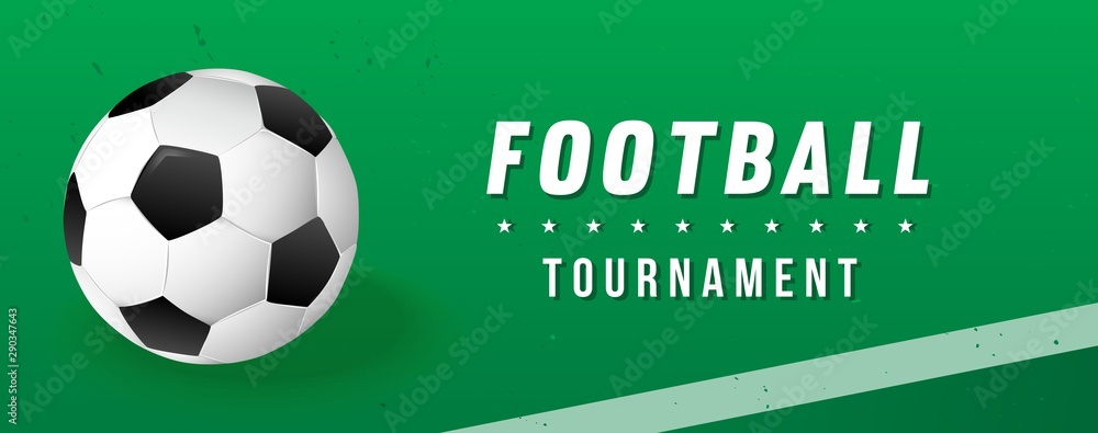 Football tournament banner vector illustration. Ball in football pitch  background. Stock Vector | Adobe Stock