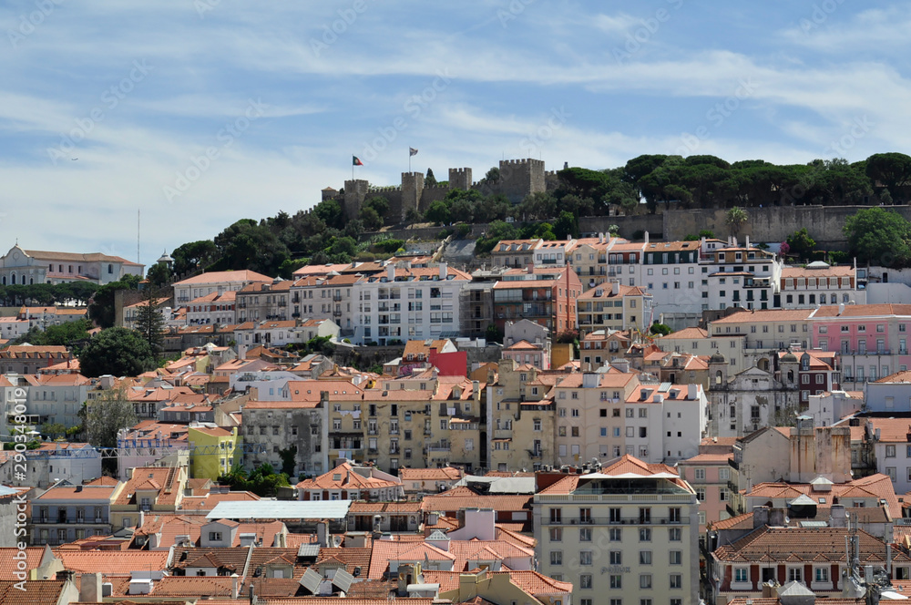 Aerial view of Lisbon city from Santa Justa Lift (Carmo Lift). Lisbon, Portugal