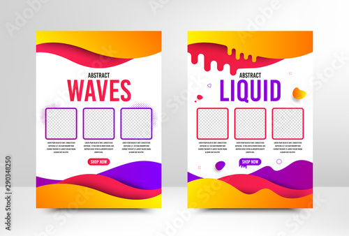 Web banner template. Cover design layout. Email newsletter flyer. Banner for social media mobile apps. A4 format brochure cover background. Flyer design layout template. Liquid or fluid vector poster