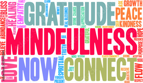Mindfulness Word Cloud on a white background. 