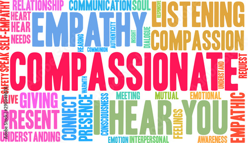 Compassionate Word Cloud on a white background.  photo