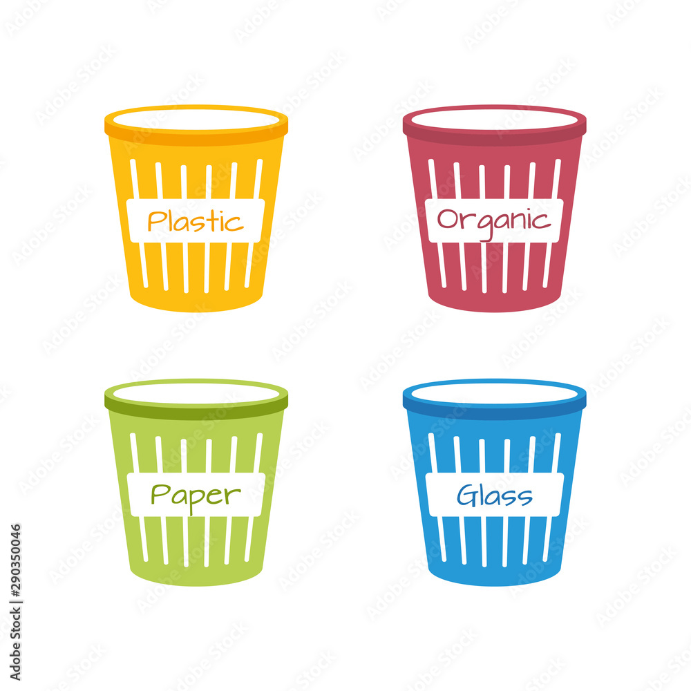 Set of isolated open bin for garbage. Icon office Set of isolated open bin for garbage. Icon office