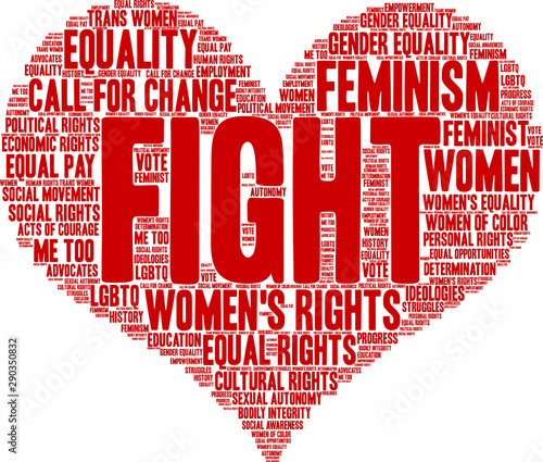 Fight Women's Rights Word Cloud on a white background. 