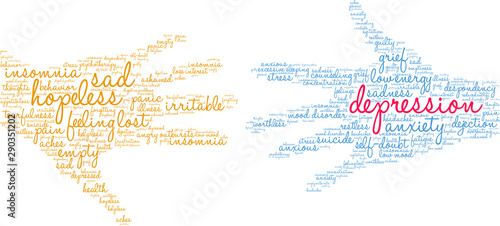 Depression Word Cloud on a white background. 