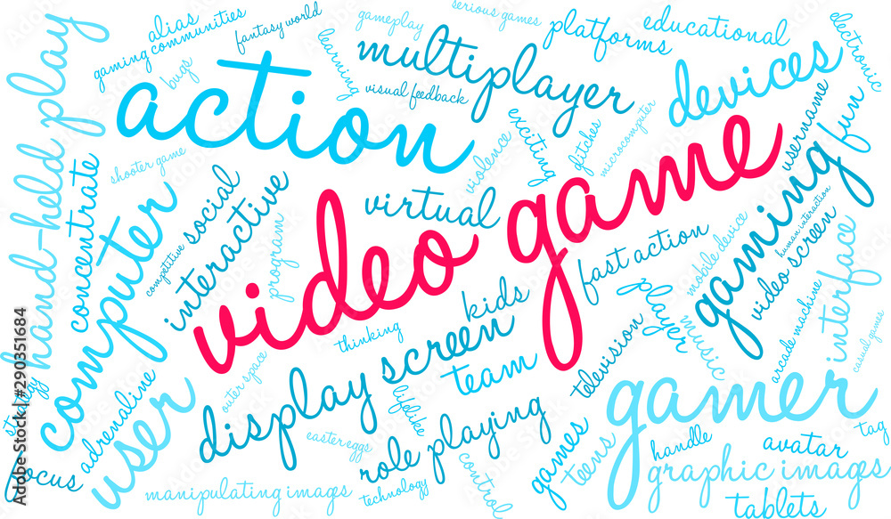 Video Game Word Cloud on a white background. 