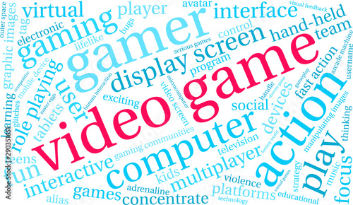 Video Game Word Cloud on a white background. 