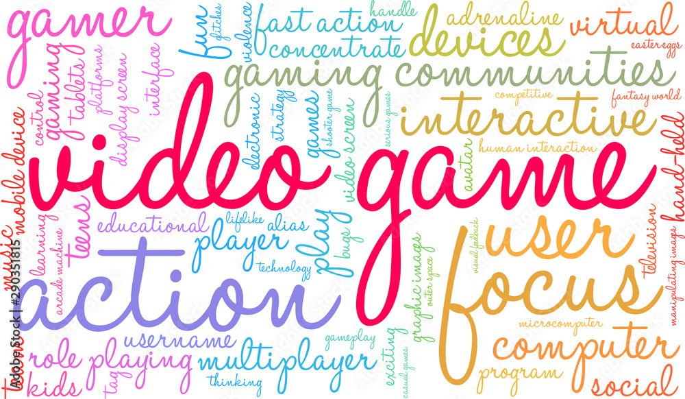 Video Game Word Cloud on a white background. 